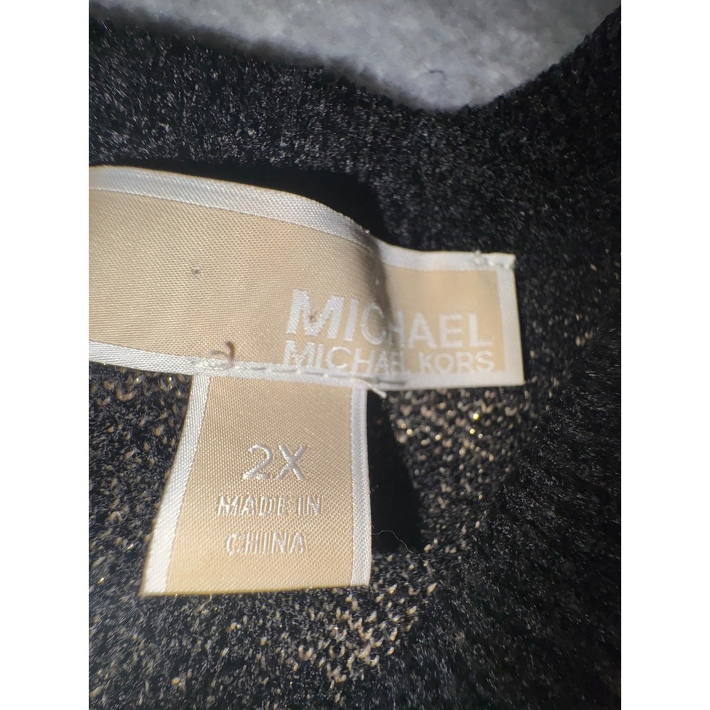 (CL) Michael Kors Womens 2X Star Print Metallic Knit Sweater Black Gold Zipper - Picture 8 of 11